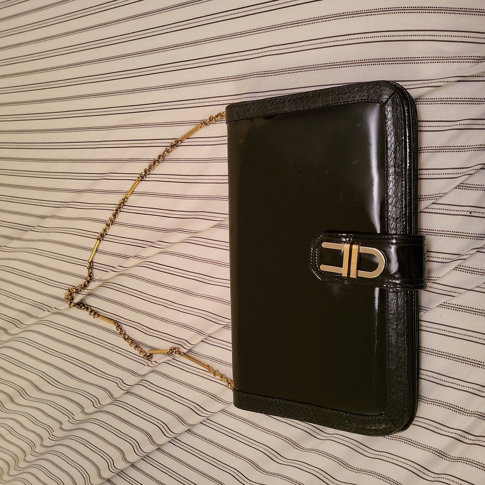 Vintage (70s) Black Patent Leather Clutch/Shoulder Bag - Picture 4 of 7